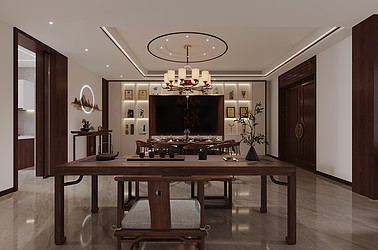 新中式-便仓自建别墅-别墅-230㎡装修实景效果图